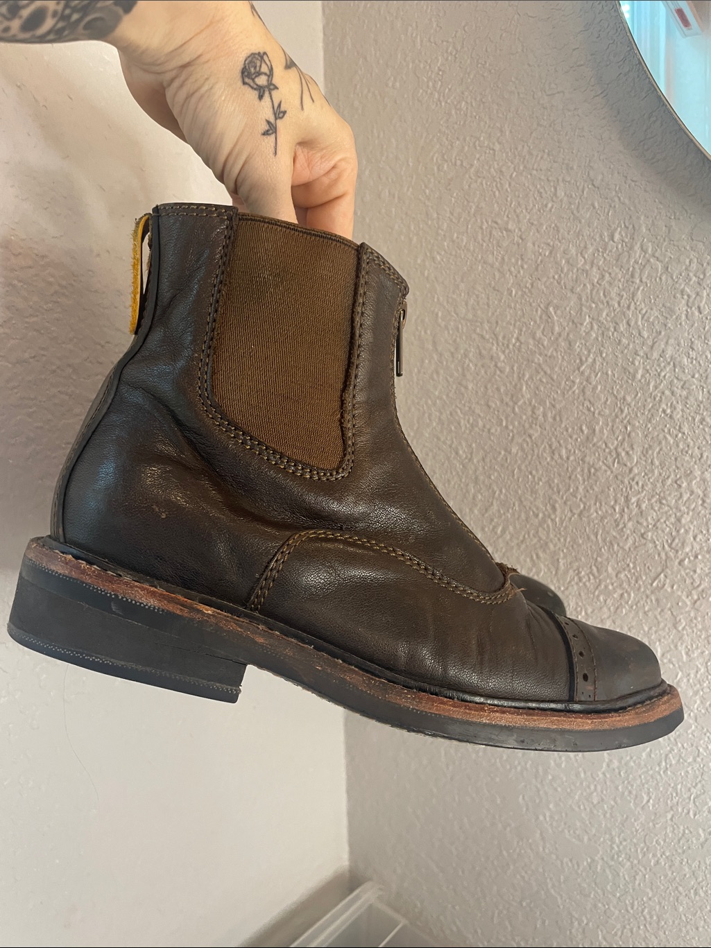 Ps Kaufman Men's Dark Brown Leather Chelsea Boot With Brogue Toe